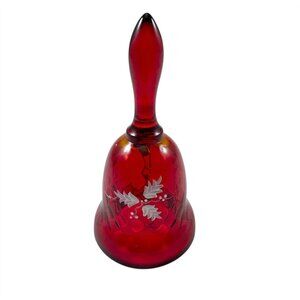 Fenton Small Glass Bell Hand Painted Ruby Red Holiday Christmas Holly Vintage